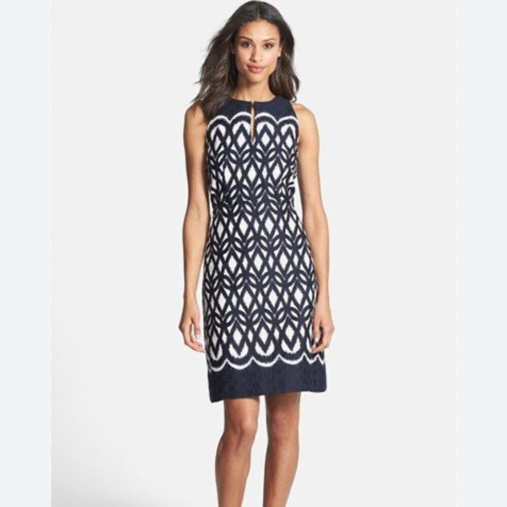 Taylor Navy and White Sleeveless Dress